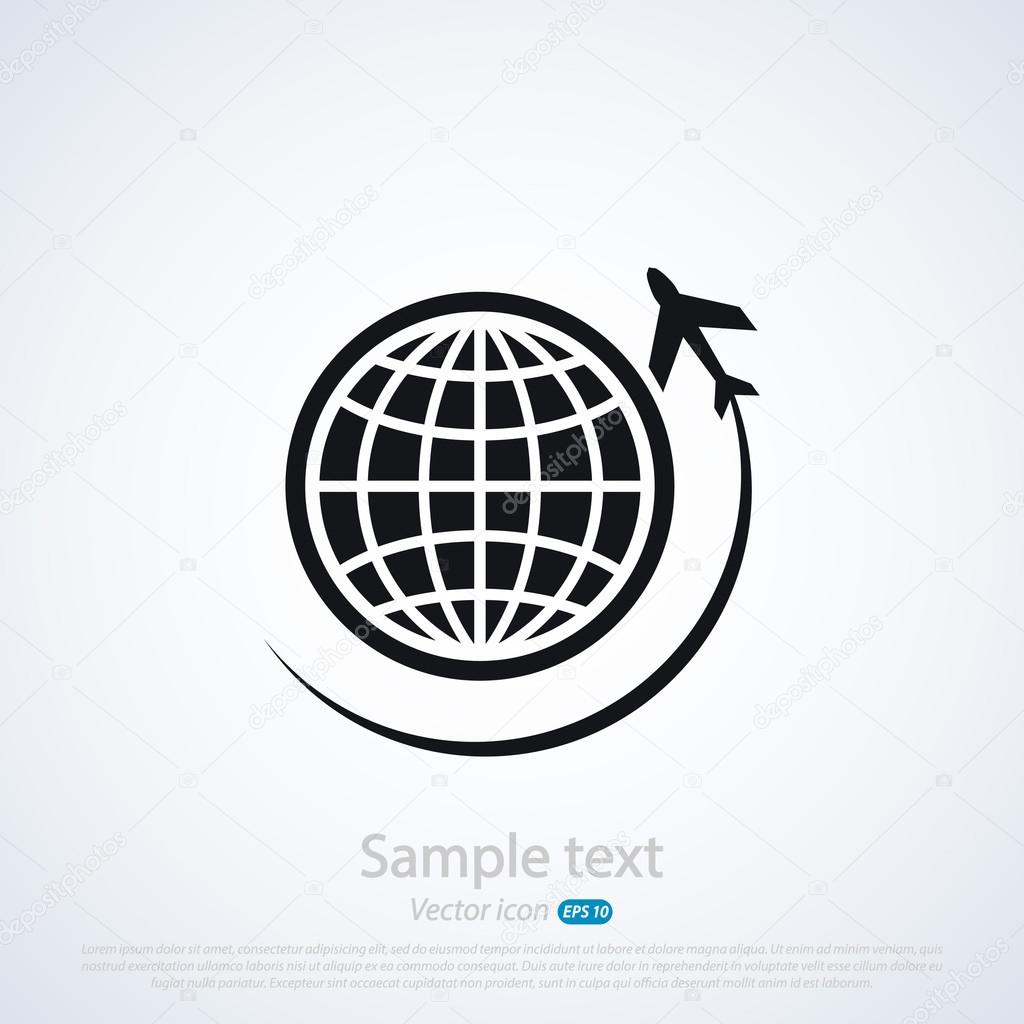 Travel around the world on airplane icon