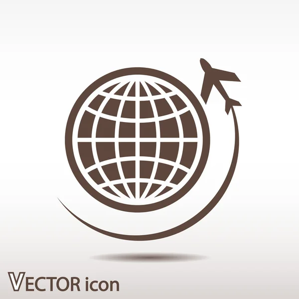 Globe with airplane icon — Stock Vector