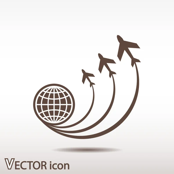 Glob ikona samolotem — Wektor stockowy