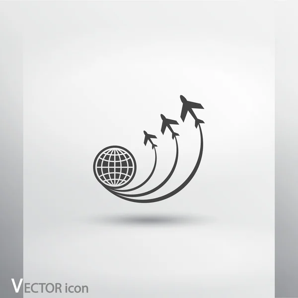 Wereldbol met vliegtuig pictogram — Stockvector