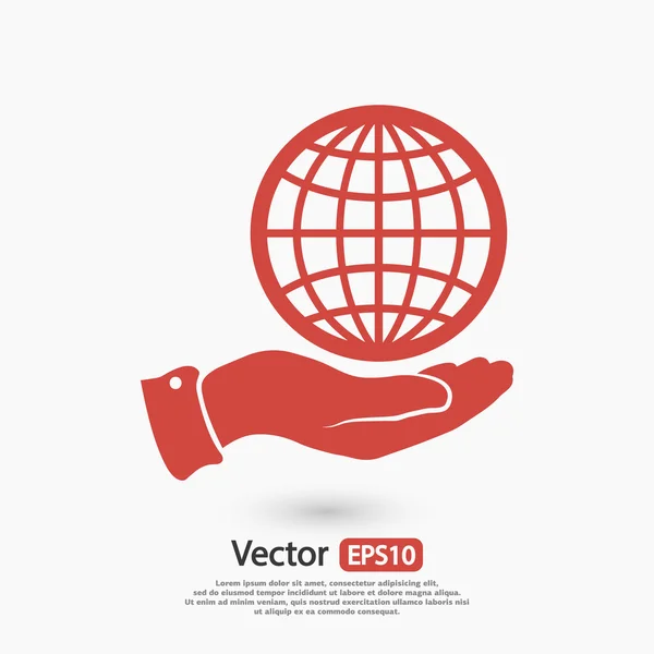 Globe ikon a kezében — Stock Vector