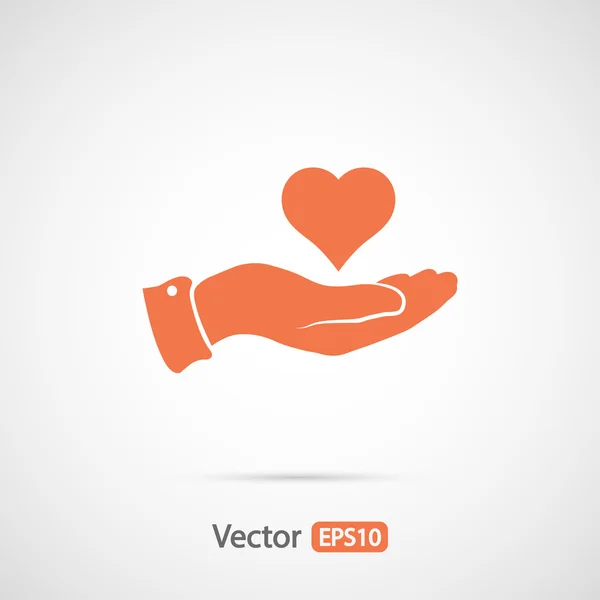 Corazón en la mano icono — Vector de stock