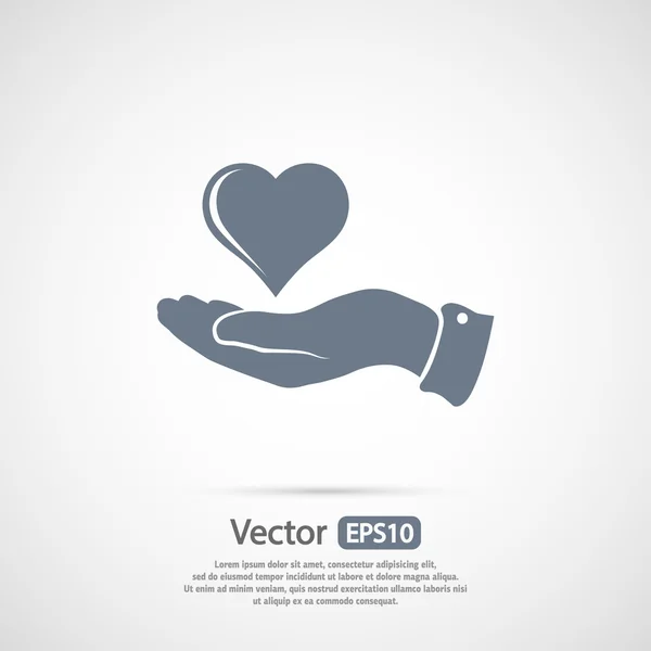 Corazón en la mano icono — Vector de stock