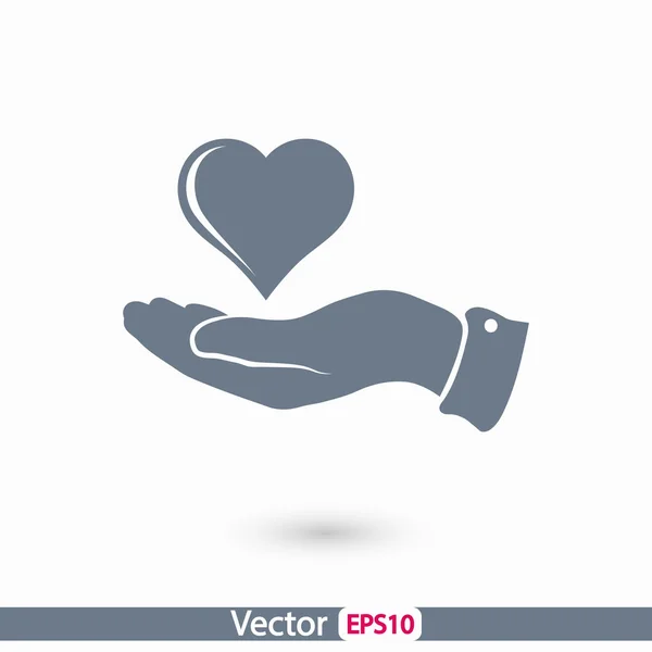 Corazón en la mano icono — Vector de stock