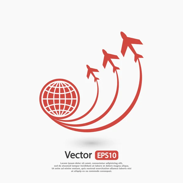 Wereldbol met vliegtuigen pictogram — Stockvector