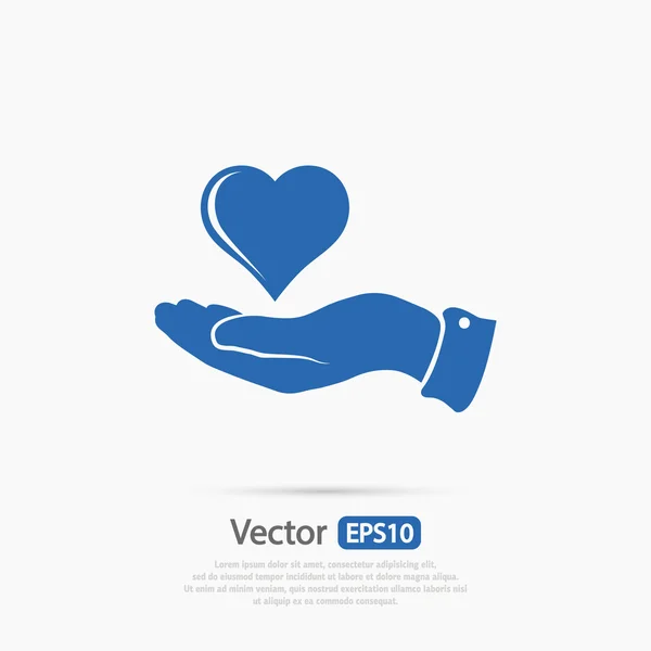 Corazón en la mano icono — Vector de stock