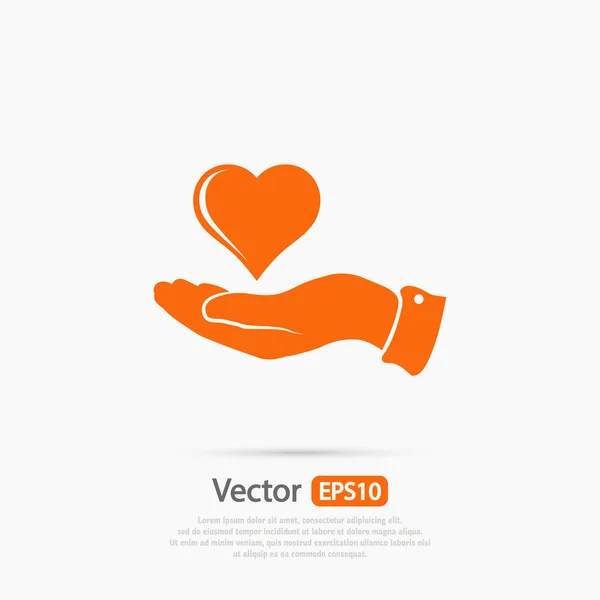 Corazón en la mano icono — Vector de stock