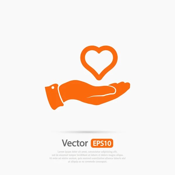 Corazón en la mano icono — Vector de stock