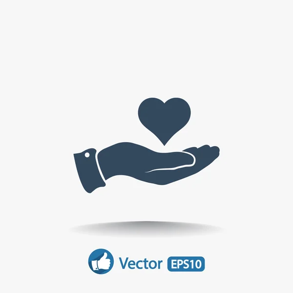 Corazón en la mano icono — Vector de stock