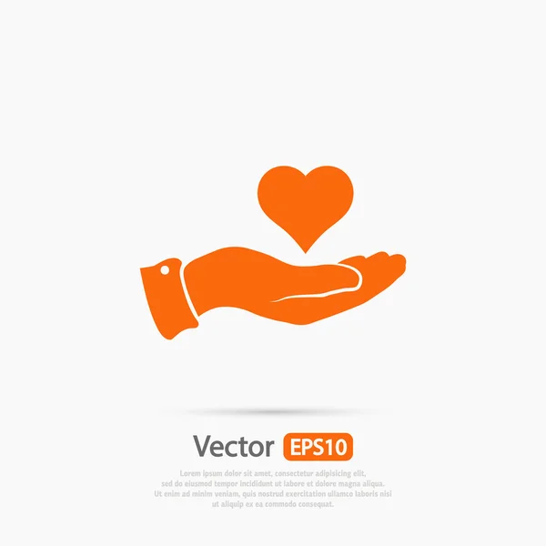 Corazón en la mano icono — Vector de stock