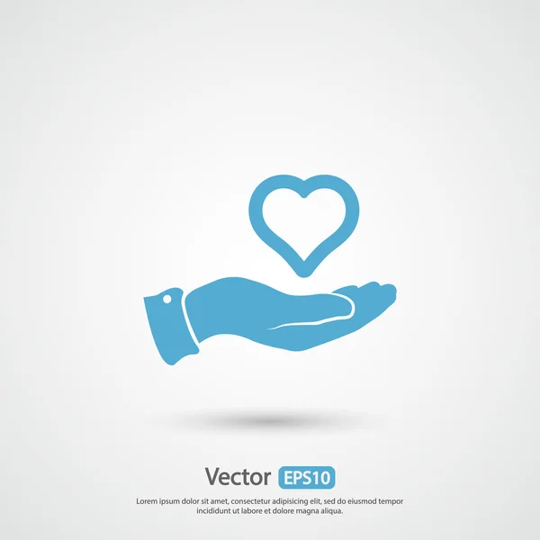 Corazón en la mano icono — Vector de stock