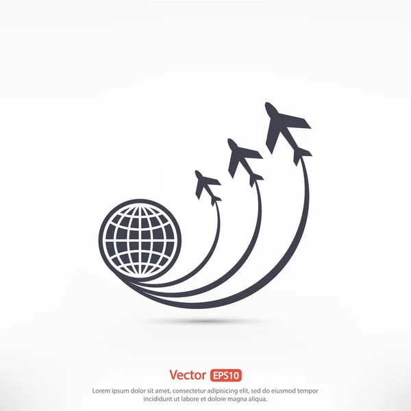 Wereldbol met vliegtuigen pictogram — Stockvector
