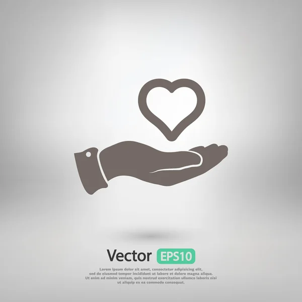 Corazón en la mano icono — Vector de stock