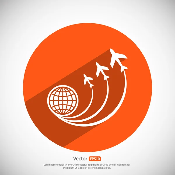 Wereldbol met vliegtuigen pictogram — Stockvector