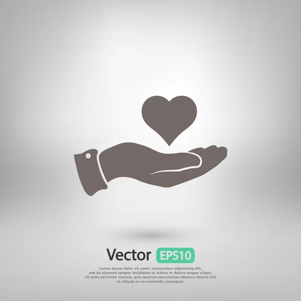 Corazón en la mano icono — Vector de stock