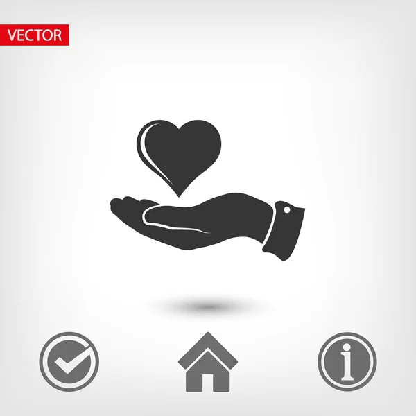 Corazón en la mano icono — Vector de stock