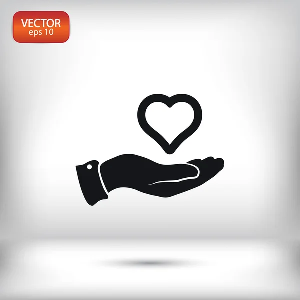 Corazón en la mano icono — Vector de stock