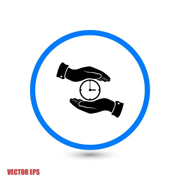 Clock icon on hands icon — Stock Vector