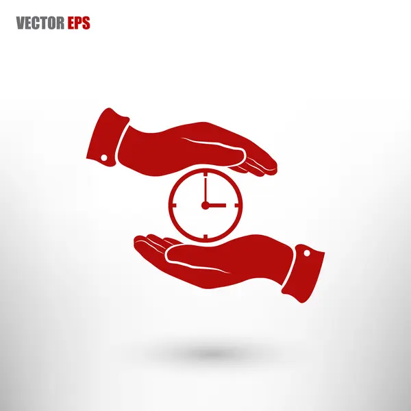 Clock icon on hands icon — Stock Vector