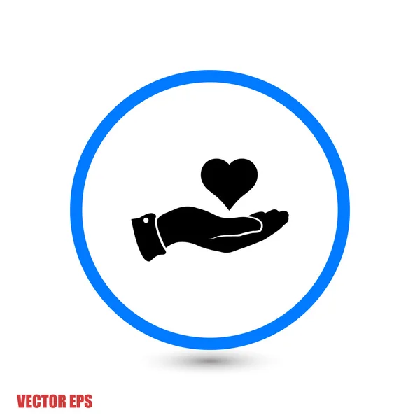 Corazón en la mano icono — Vector de stock