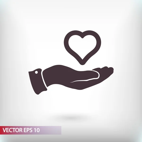 Corazón en la mano icono — Vector de stock