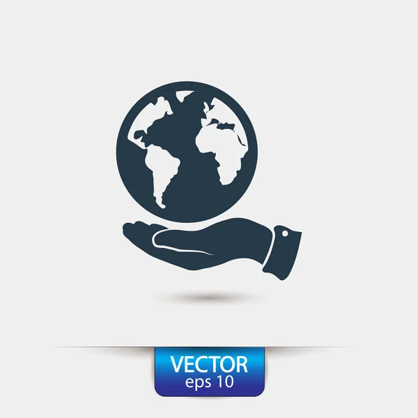 Globo icono con la mano — Vector de stock