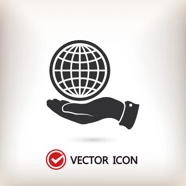 Globo en la mano icono — Vector de stock