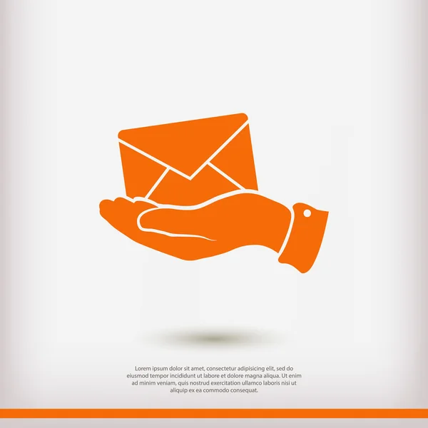 E-Mail en icono de la mano — Vector de stock