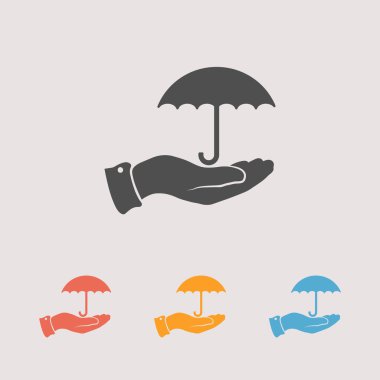 Umbrella in hand icons set