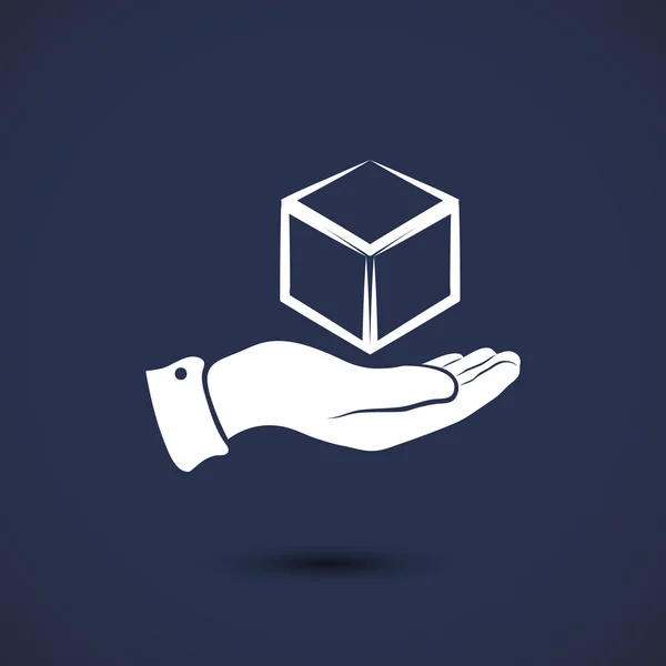 3d icono del cubo en la mano — Vector de stock