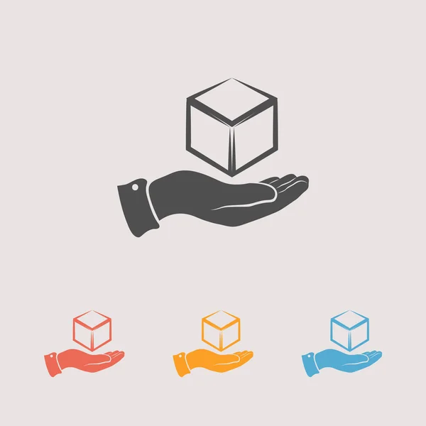 3d cube in hand icons set — Stock Vector