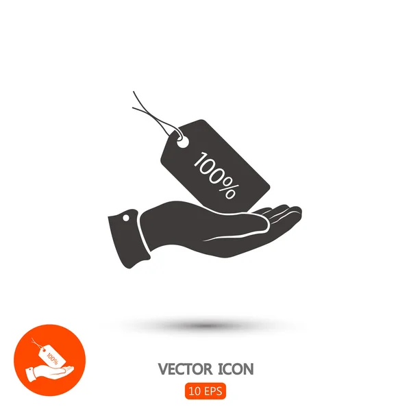 100% etiqueta en icono de la mano — Vector de stock