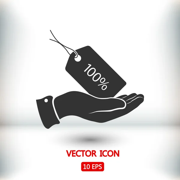 100% etiqueta en icono de la mano — Vector de stock