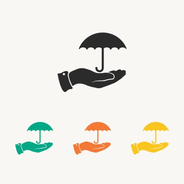 Umbrella in hand icons set