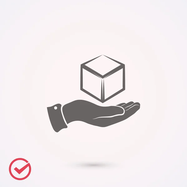 3d icono del cubo en la mano — Vector de stock