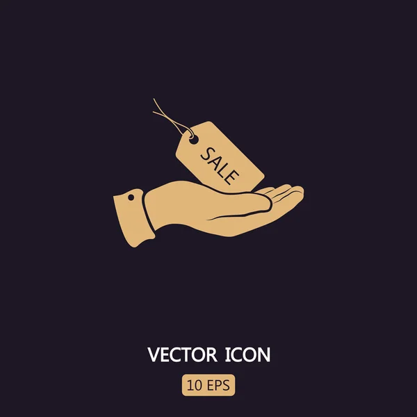 VENTA etiqueta en icono de la mano — Vector de stock