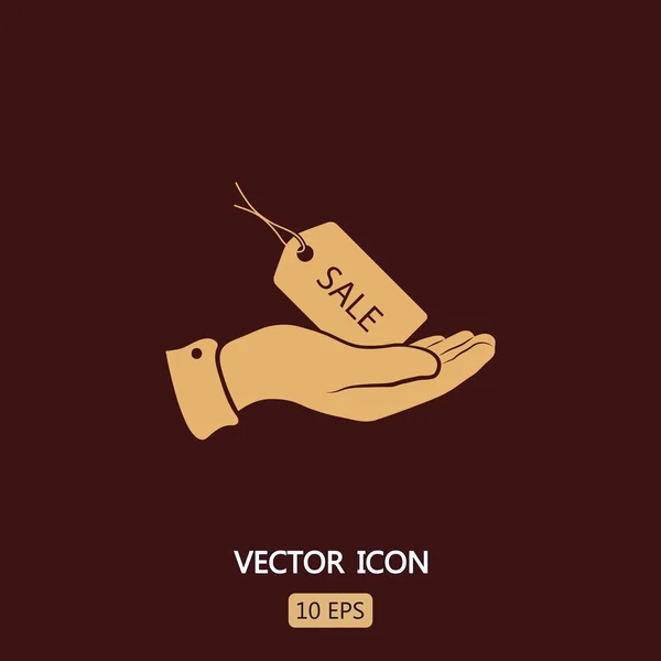 VENTA etiqueta en icono de la mano — Vector de stock