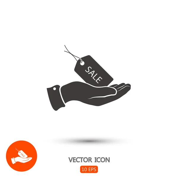 VENTA etiqueta en icono de la mano — Vector de stock