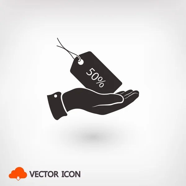 50% etiqueta en icono de la mano — Vector de stock