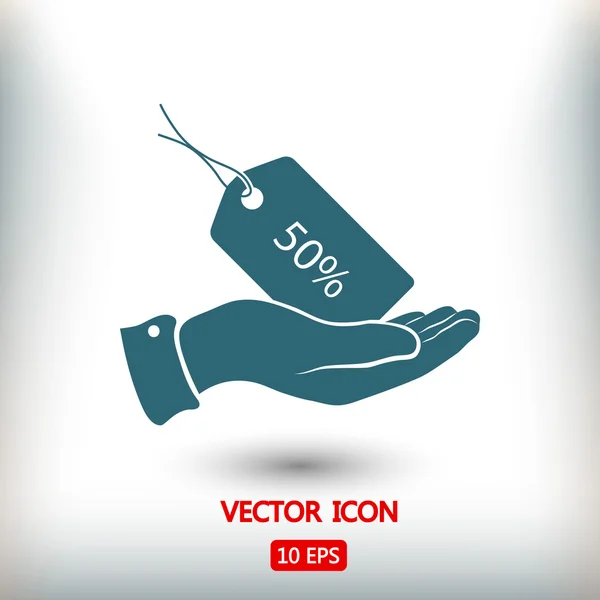 50% etiqueta en icono de la mano — Vector de stock