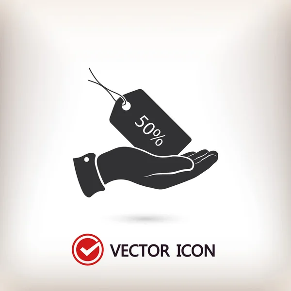 50% tag in hand icon — Stock Vector