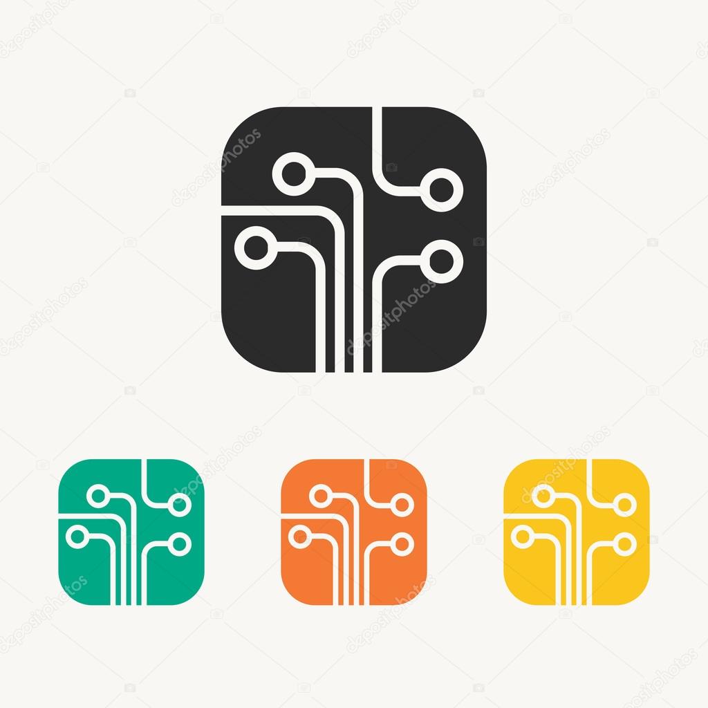 Circuit board, technology icons set, vector illustration. Flat design