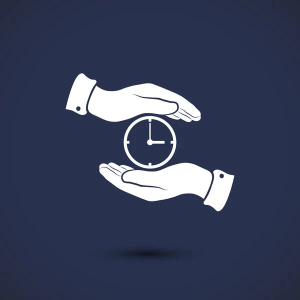 Clock between hands icon — Stock Vector