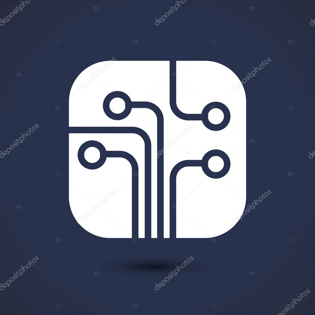 Circuit board, technology icon, vector illustration. Flat design