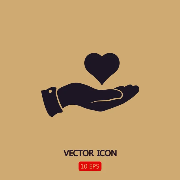 Corazón en la mano icono — Vector de stock