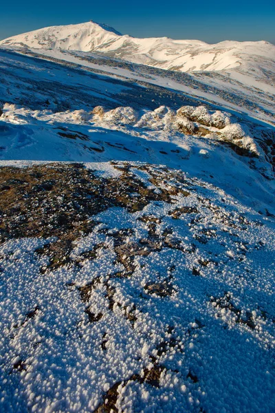 Winter Carpathian mountains; rock and a morning light — Stock Photo, Image