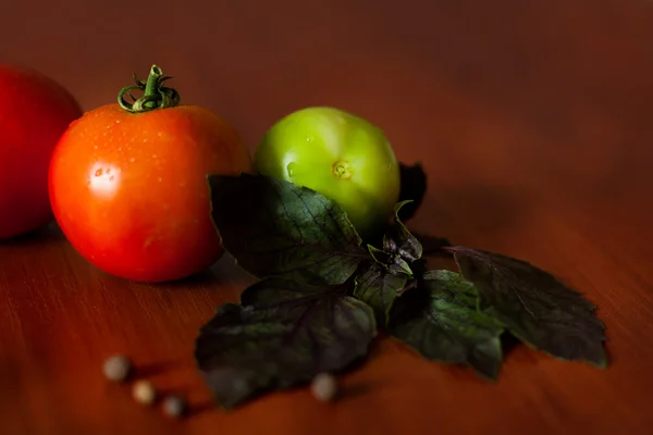 Foglia di basilico dolce e pomodoro — Foto Stock