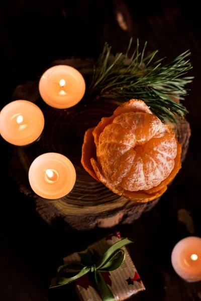 Pilled Tangerine Some Candles — Stock Photo, Image