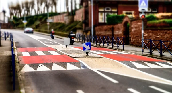 Pedestrian zebra across the street. Tilt shift view. — Stock Photo, Image
