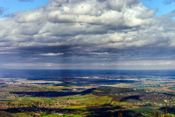 Panoramic overview to Alsace from abbey Mont Saint Odile. Spring — Stock Photo, Image